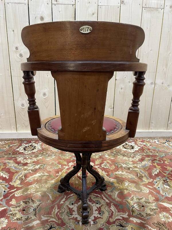 Fauteuil de bureau de bateau en acajou tournant