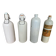 Set of 4 Old Grey Stoneware Bottles + Vintage Porcelain Stopper