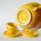Set of 5 Badonviller lemon yellow cups and saucers, 1960