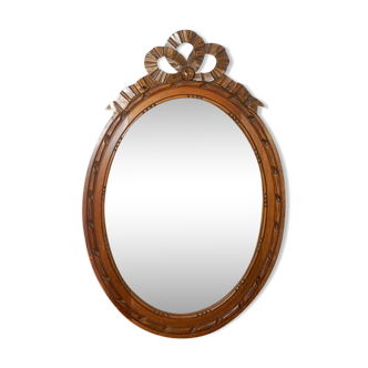 vintage oval mirror * carved wood wall mirror ribbon * antique louis xvi