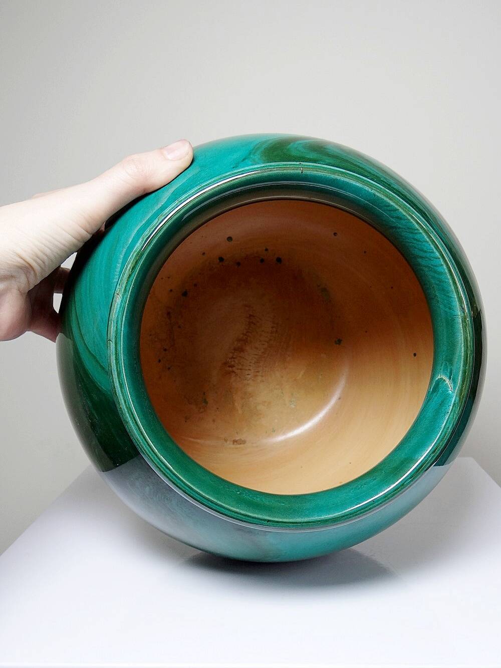 Large ceramic ball vase, art deco style, shade of green, vintage