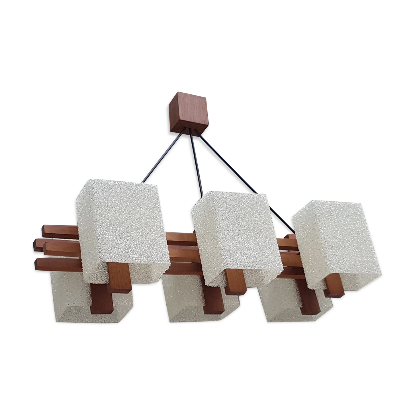 Scandinavian vintage suspension 60s, 6 fires, teak and perplexed