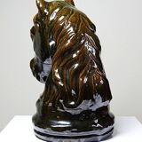 Vintage 1980s glazed terracotta horse or chess knight head