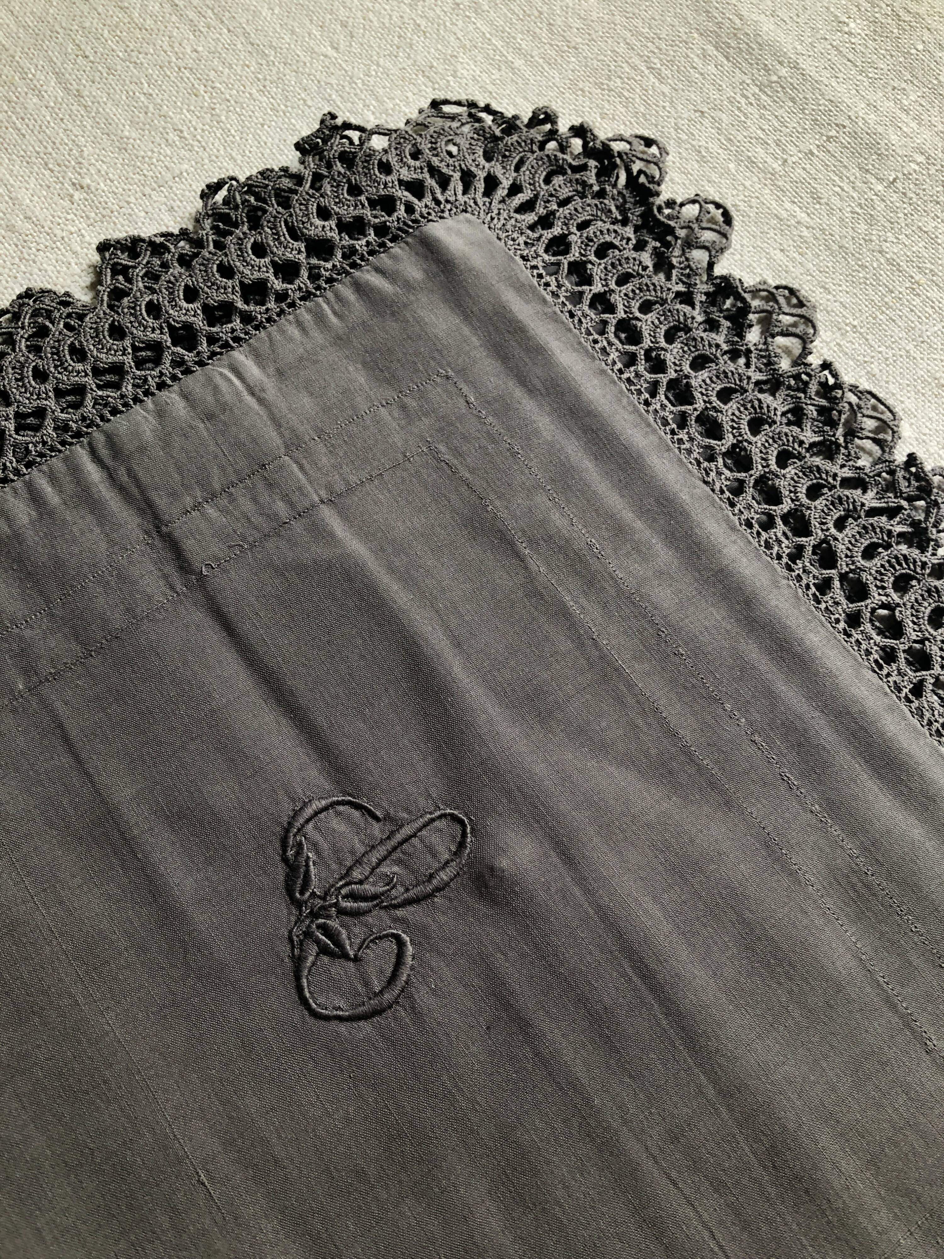 Antique cotton pillowcase tinted in smocke gray