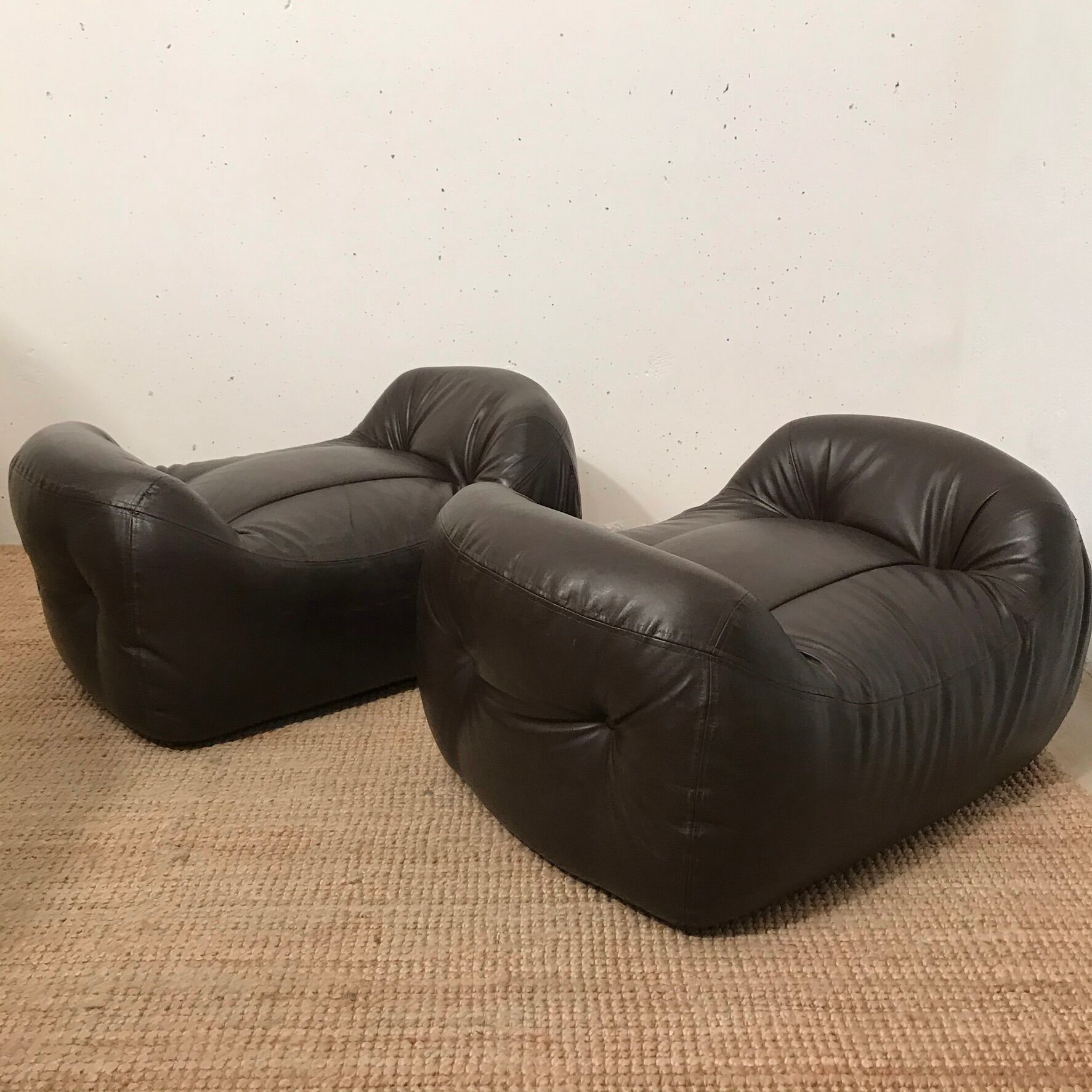 Leather pouf pair 1970