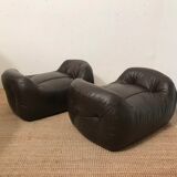 Leather pouf pair 1970