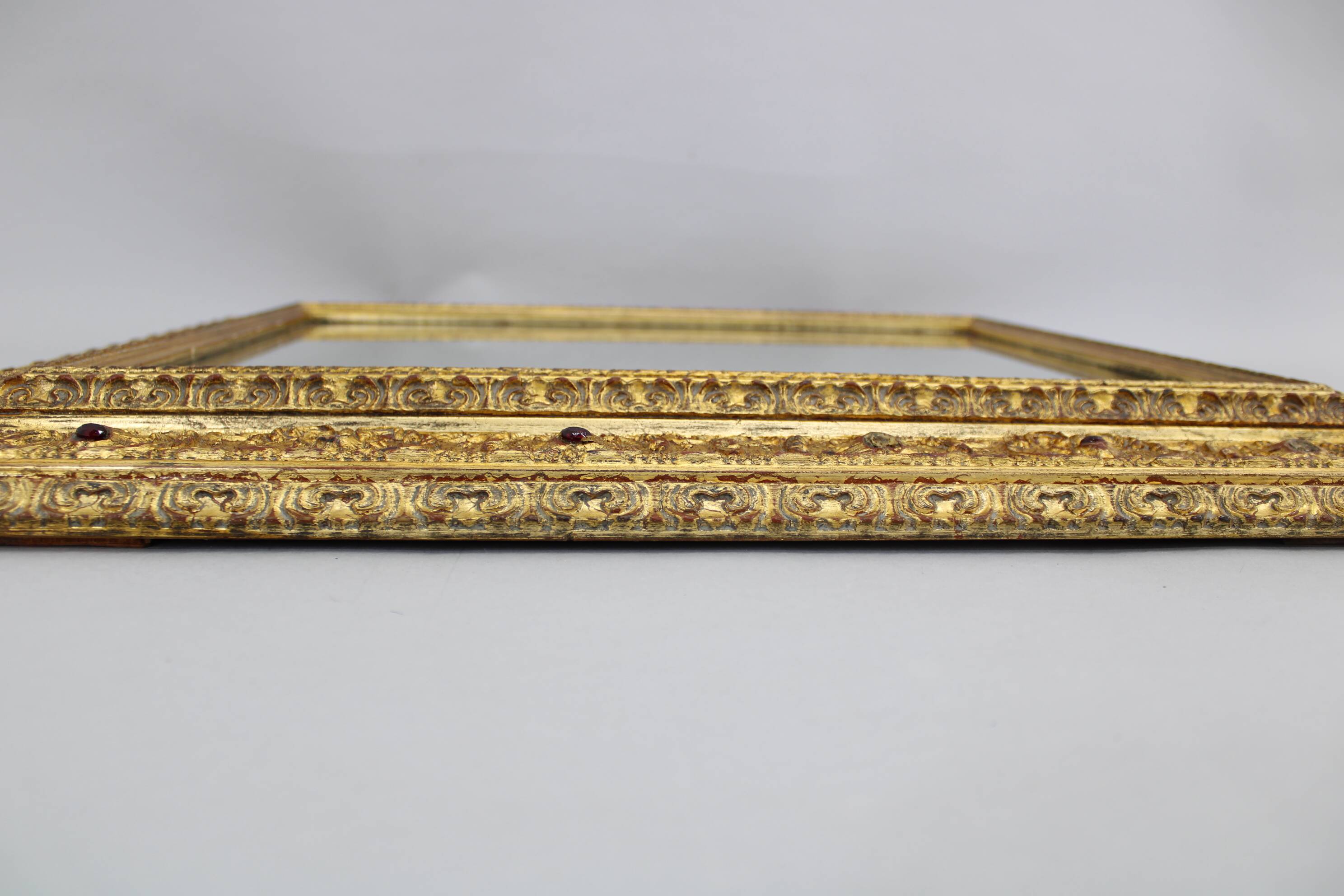 1940s Italian Mirror in Golden Wood Frame