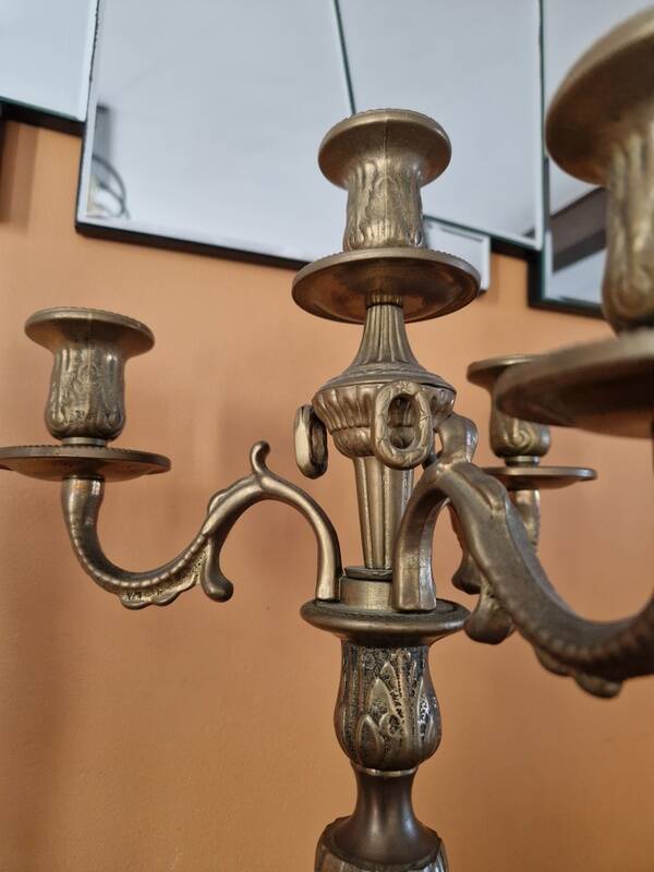 Pair of gilded bronze and brass candelabra with 4 light arms.