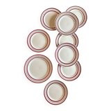 Set of 8 flat plates and a vintage dish, red and gold decorations, manufactured