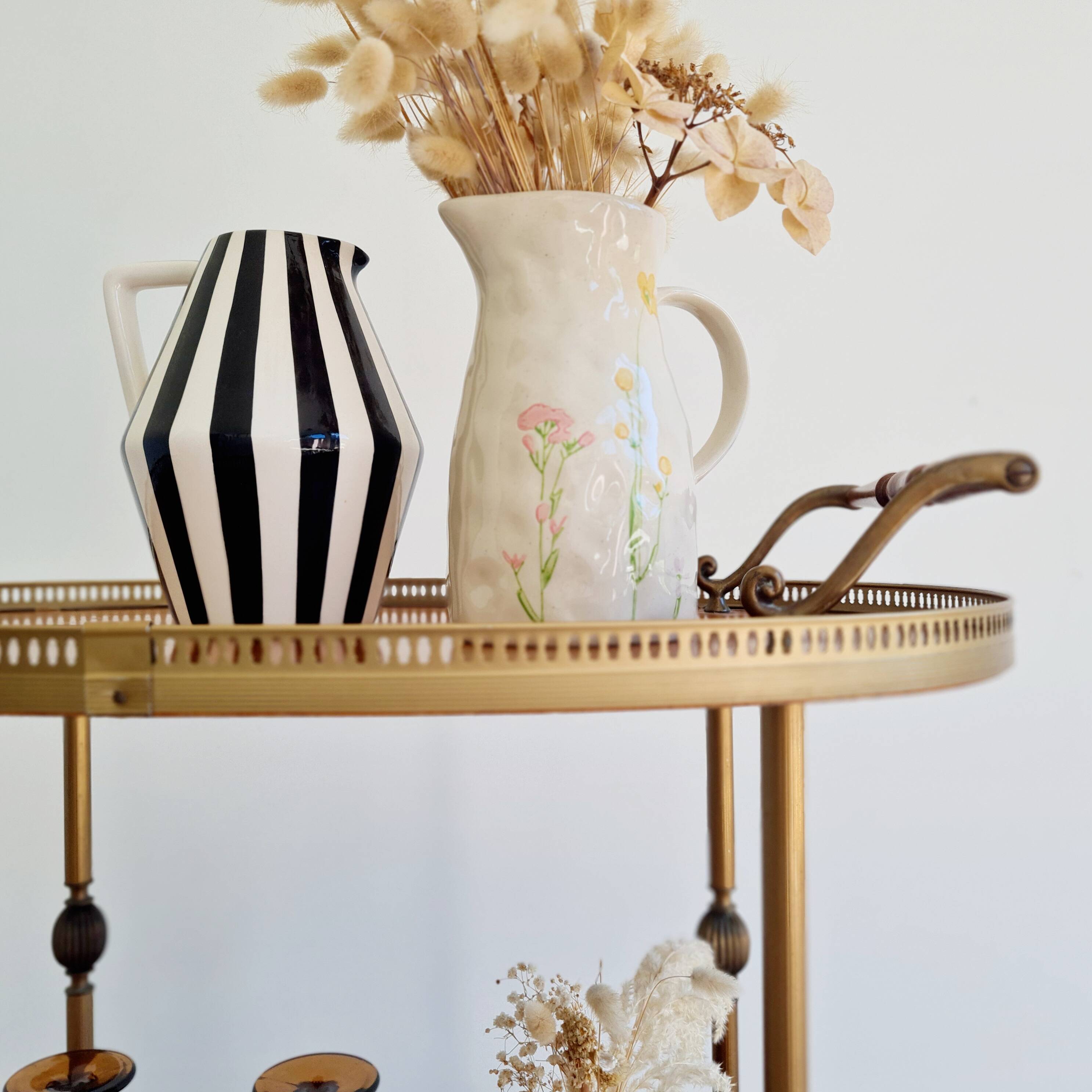 Antique brass rolling oval tray trolley