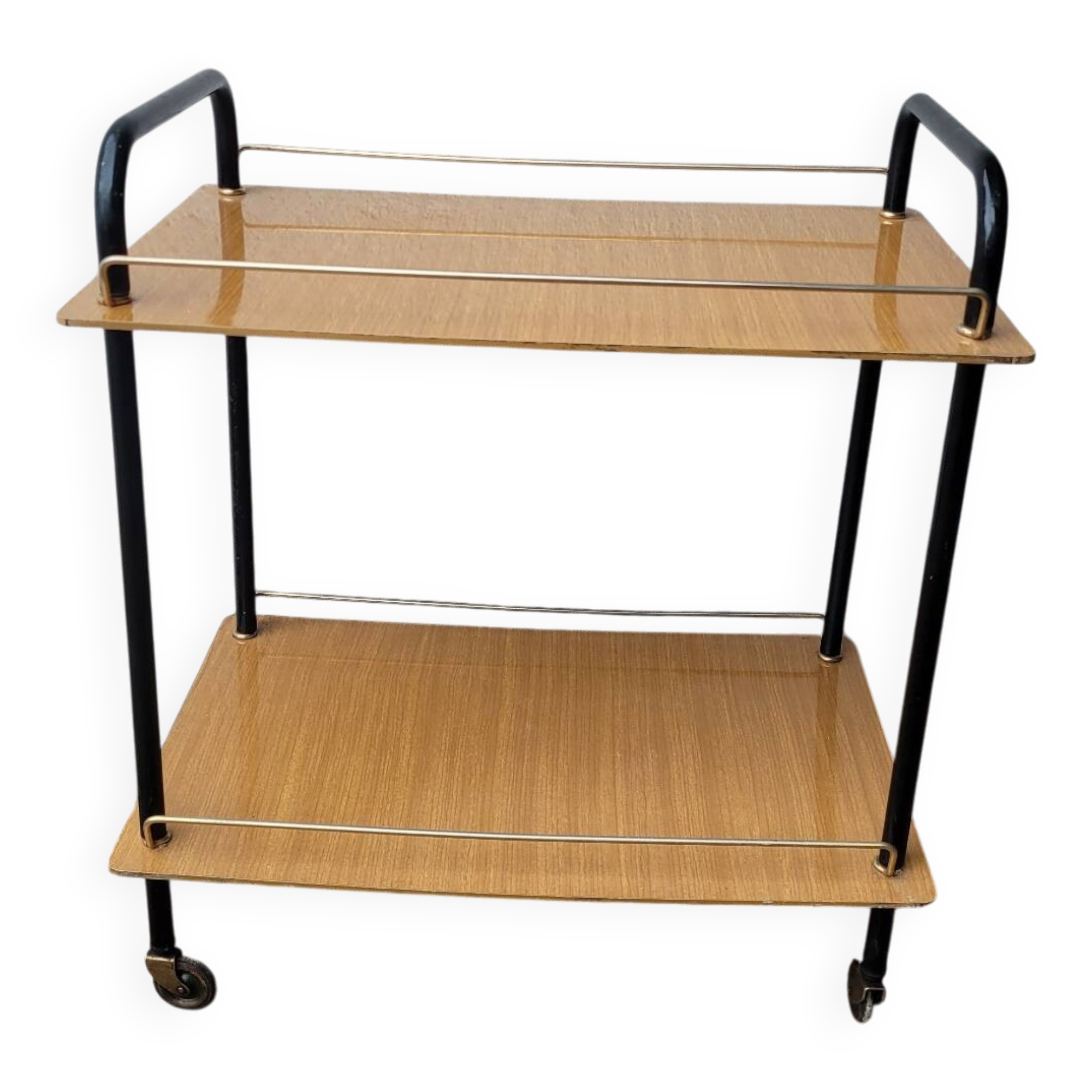 Rolling dessert trolley in formica – black tubular structure, 1960s.