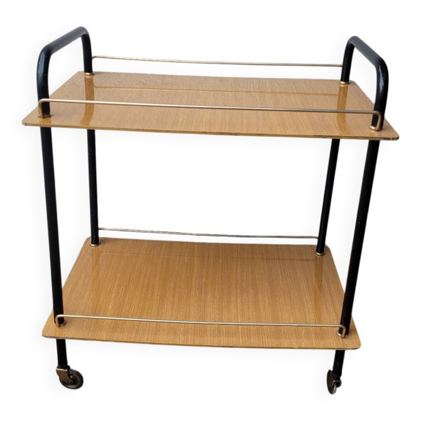 Desserte roulante en formica – structure tubulaire noire, année 60