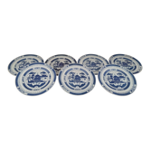Lot de 7 assiettes à dessert en porcelaine décor paysage asiatique bleu