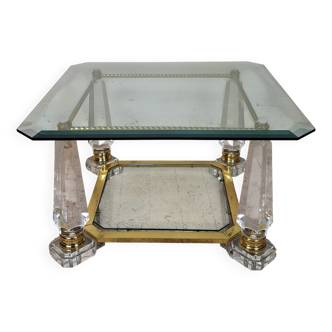 Table basse des années 1970, acrylique et laiton