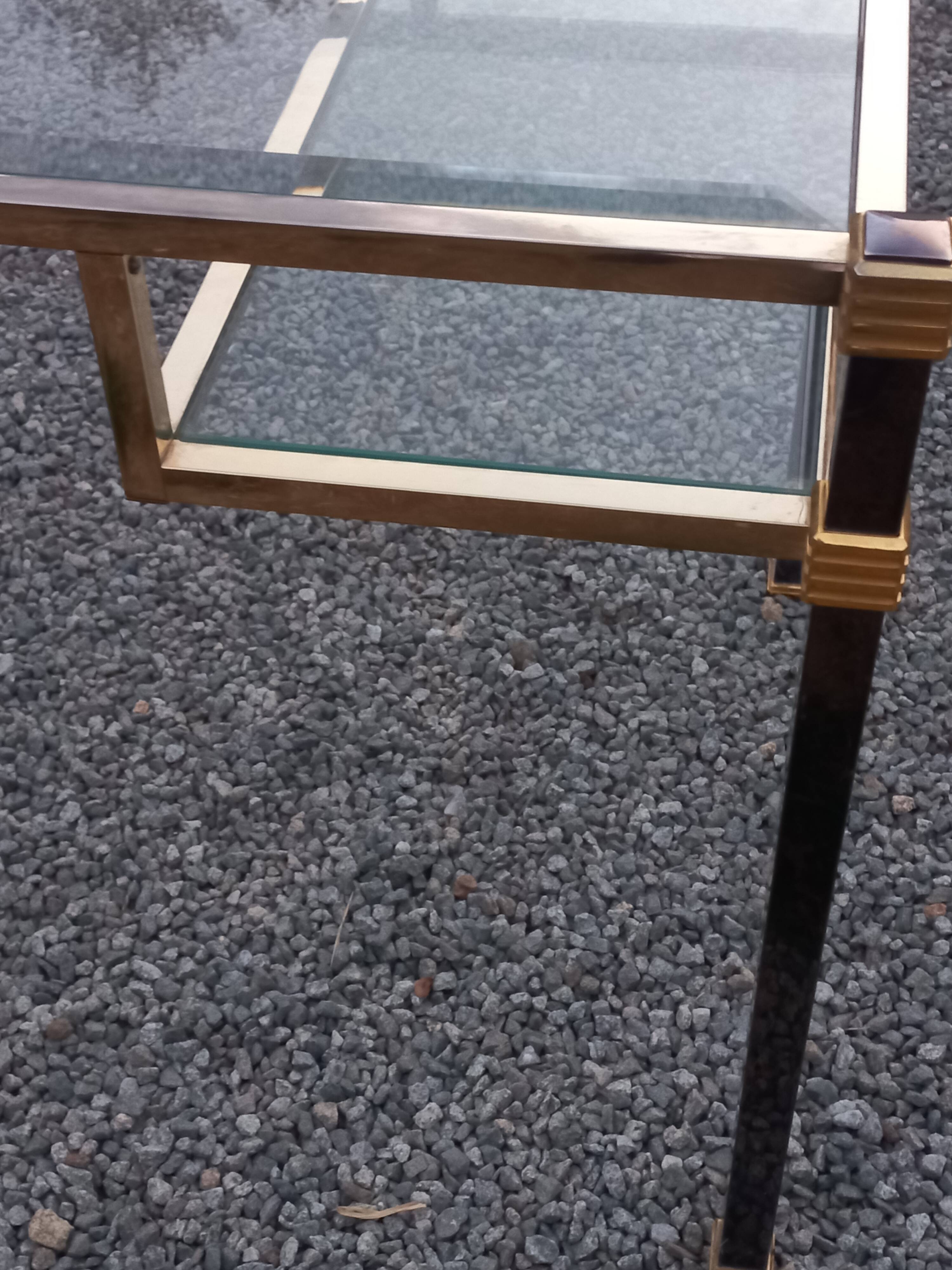 Golden and iridescent metal desk with a glass top from the 70s/80s.