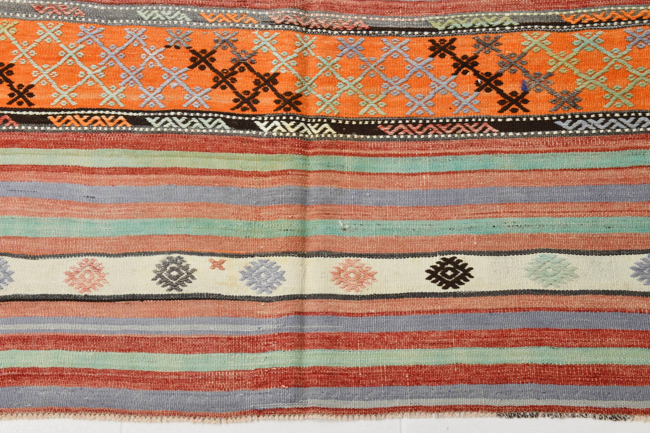 5x8 Orange & Red Striped Vintage Kilim Rug, 173x255Cm SK 32784