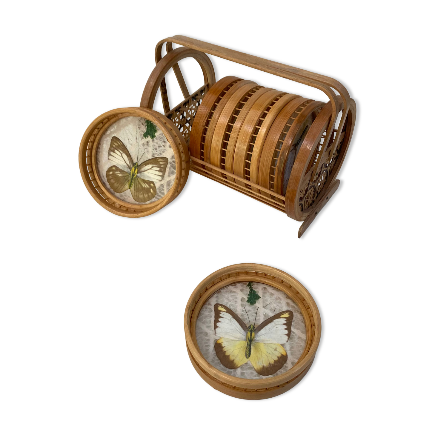 Vintage set of 6 butterfly coasters