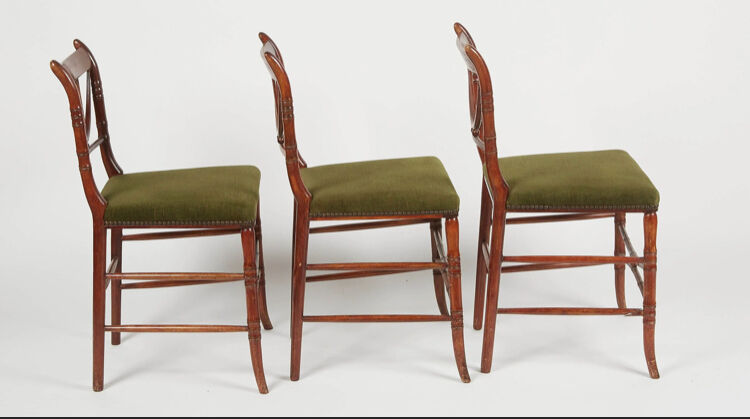 6 mahogany colonial lyre chairs and green velvet