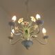 French Vintage 5 Light White Metal Chandelier With Pretty Pink Flowers