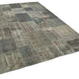 Hand-Knotted Turkish Vintage 202 cm x 300 cm Grey Patchwork Rug