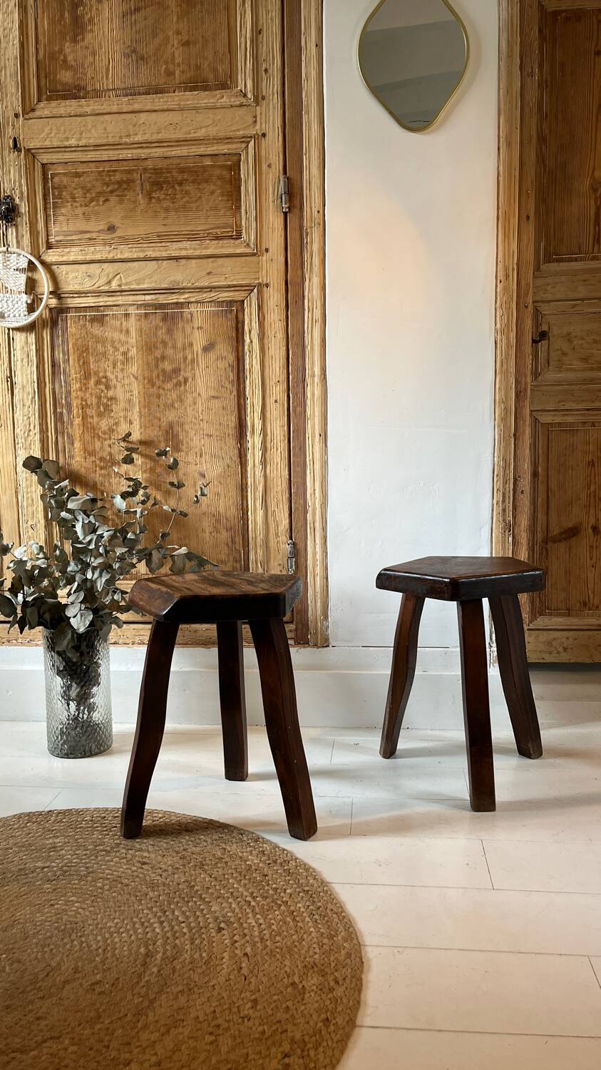 Pair of vintage stools by Olavi Hänninen – Solid oak – 1950s