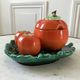 Set in tomato and leaf slurry (sausage maker, salt shaker, pepper tree and tray) vintage