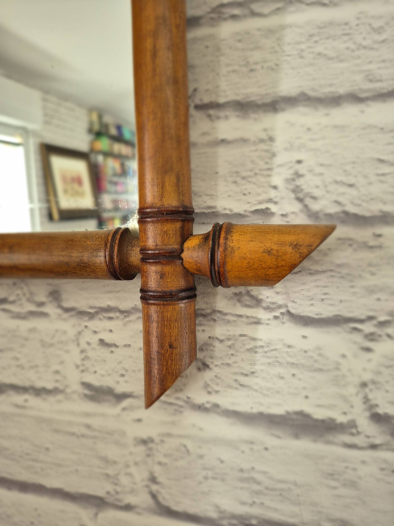 Vintage bamboo turned wooden mirror Belle Époque