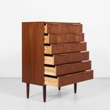 Midcentury Danish chest of 6 drawers in teak 1960s - long drawer handle with 2 handles