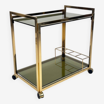 Vintage Italian Brass and Smoked Glass Trolley, 1970s