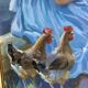 Oil on canvas young girl with chickens