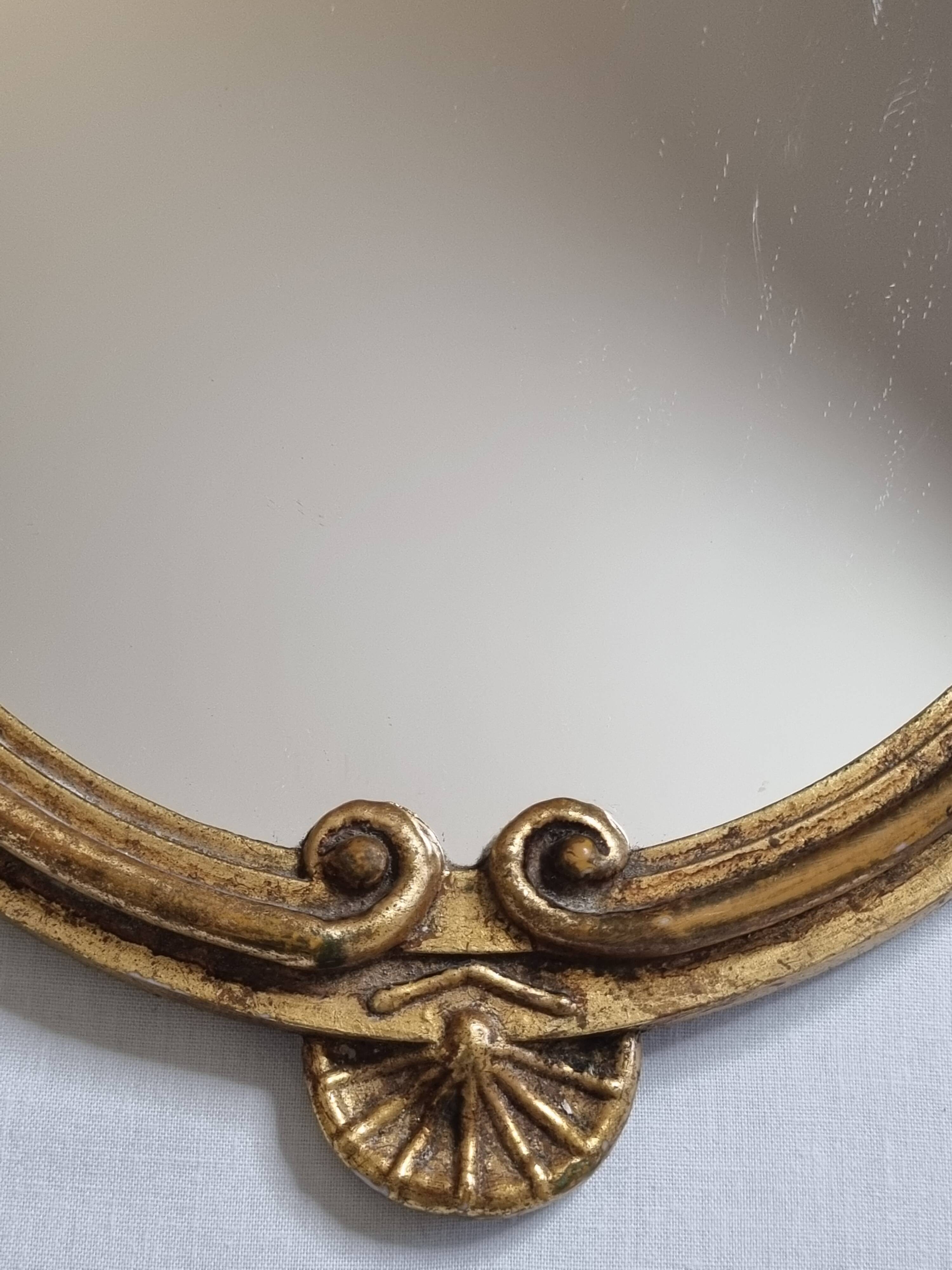 Antique gilded mirror in Louis XVI style with shell decoration 42 x 21 cm