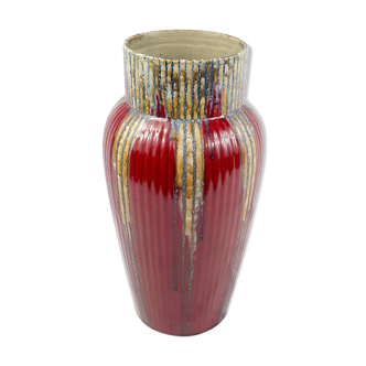 Ceramic vase De Bruyn Fives Lille period Art Deco dark red streaked old vintage