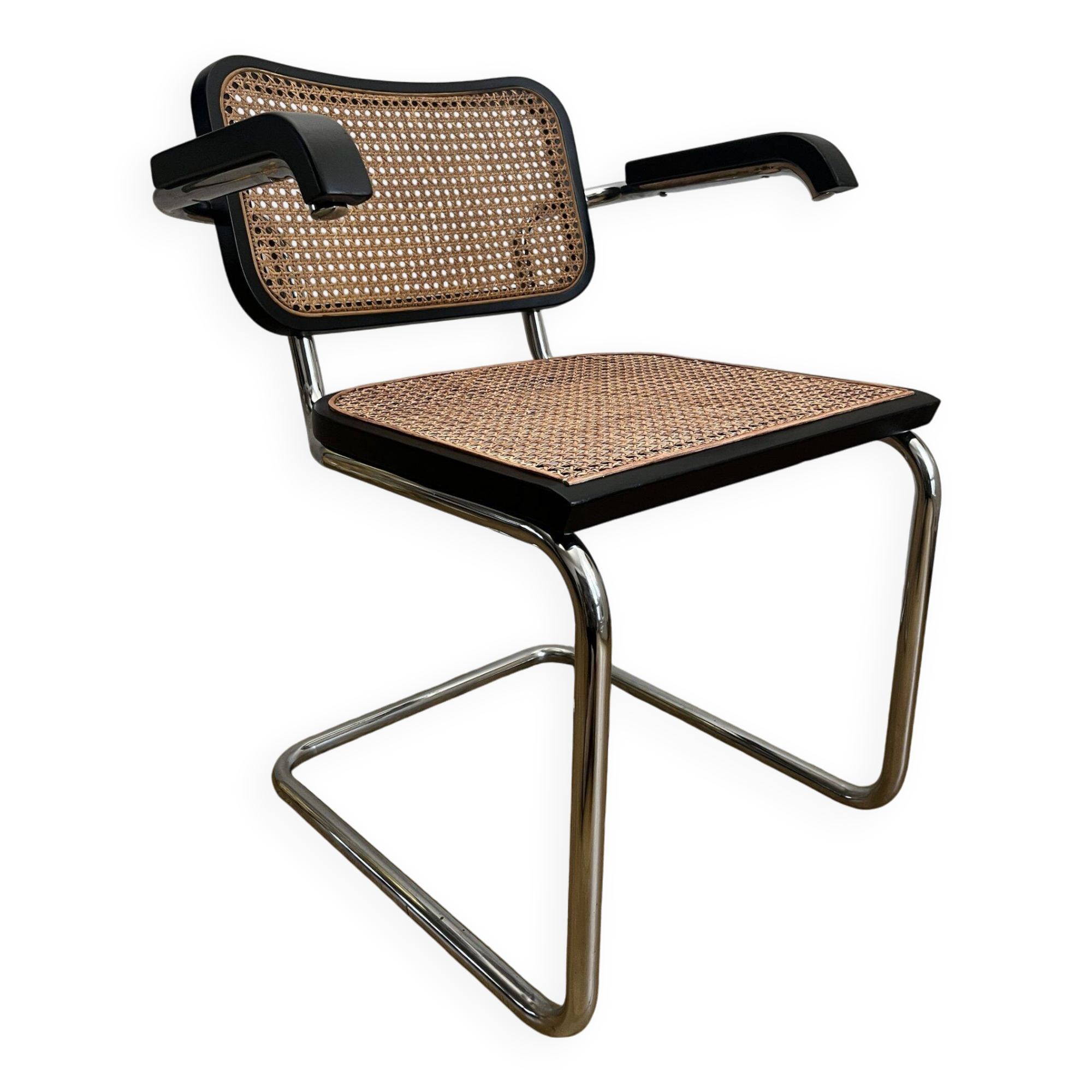 CESCA B64 black armchair in cane after Marcel Breuer Made In Italy