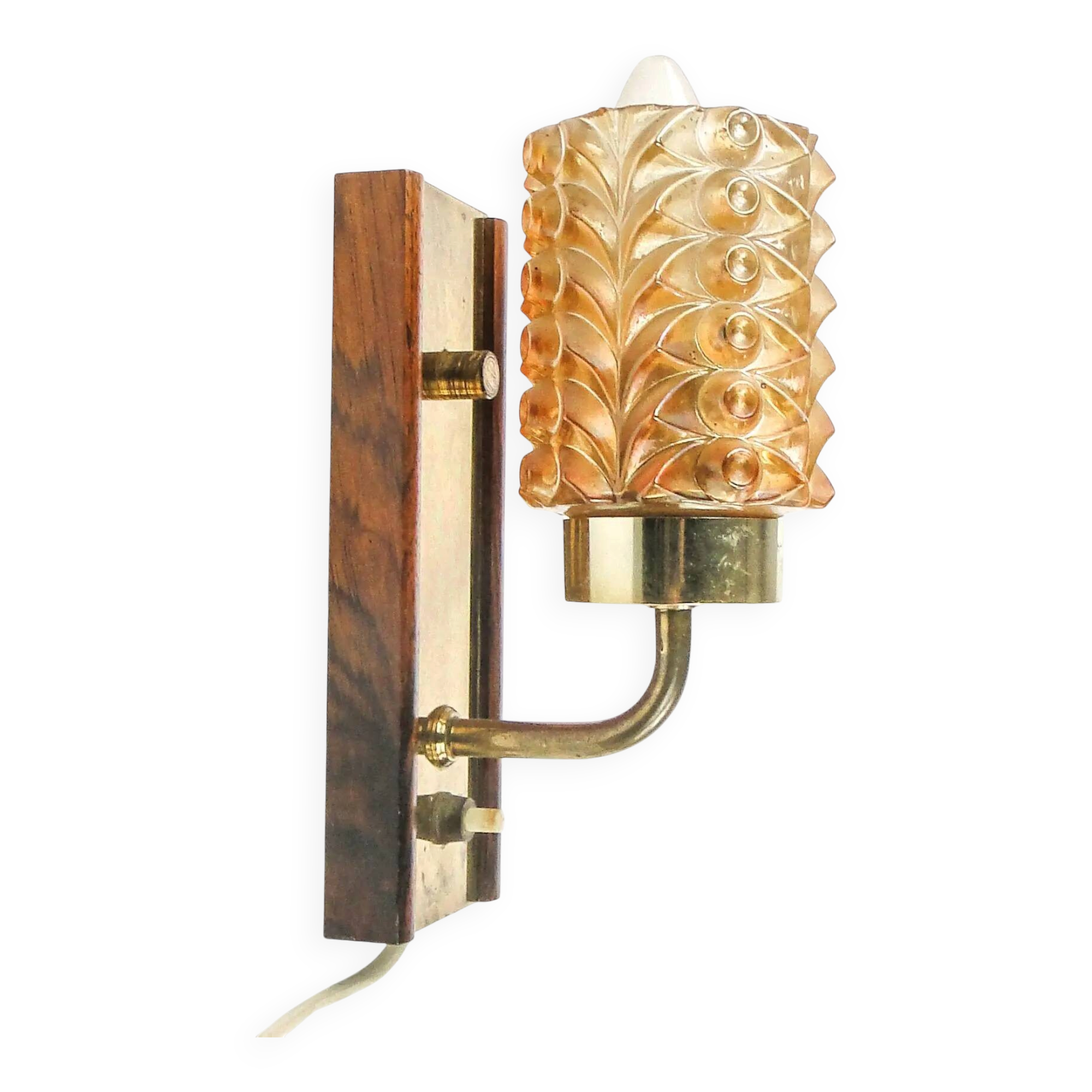 Postmodernist wall lamp, wood, brass, glass, Germany, 1970s