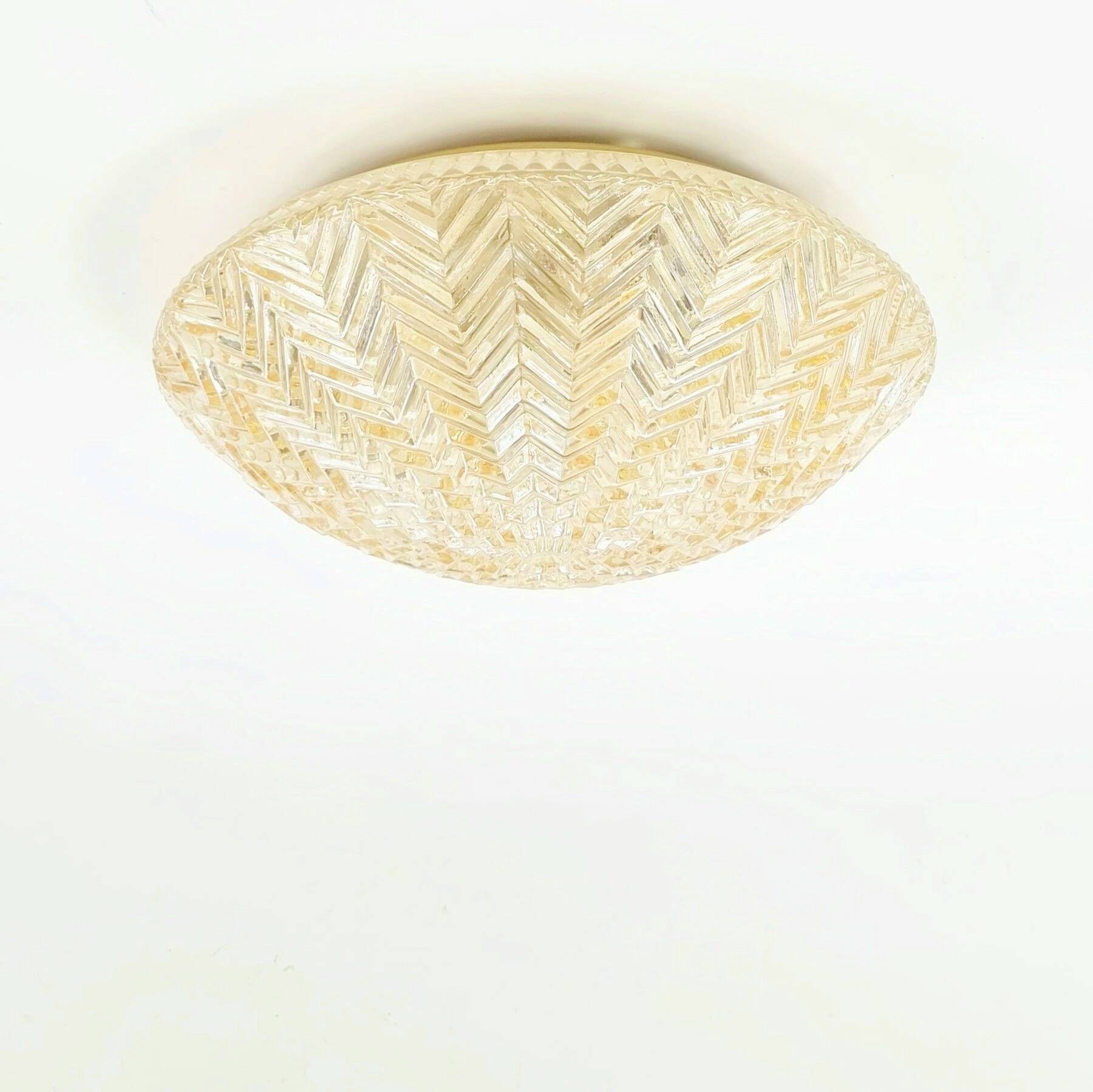 Mid-Century/Art Deco Geometric Glass Ceiling Light from Limburg, 1970s