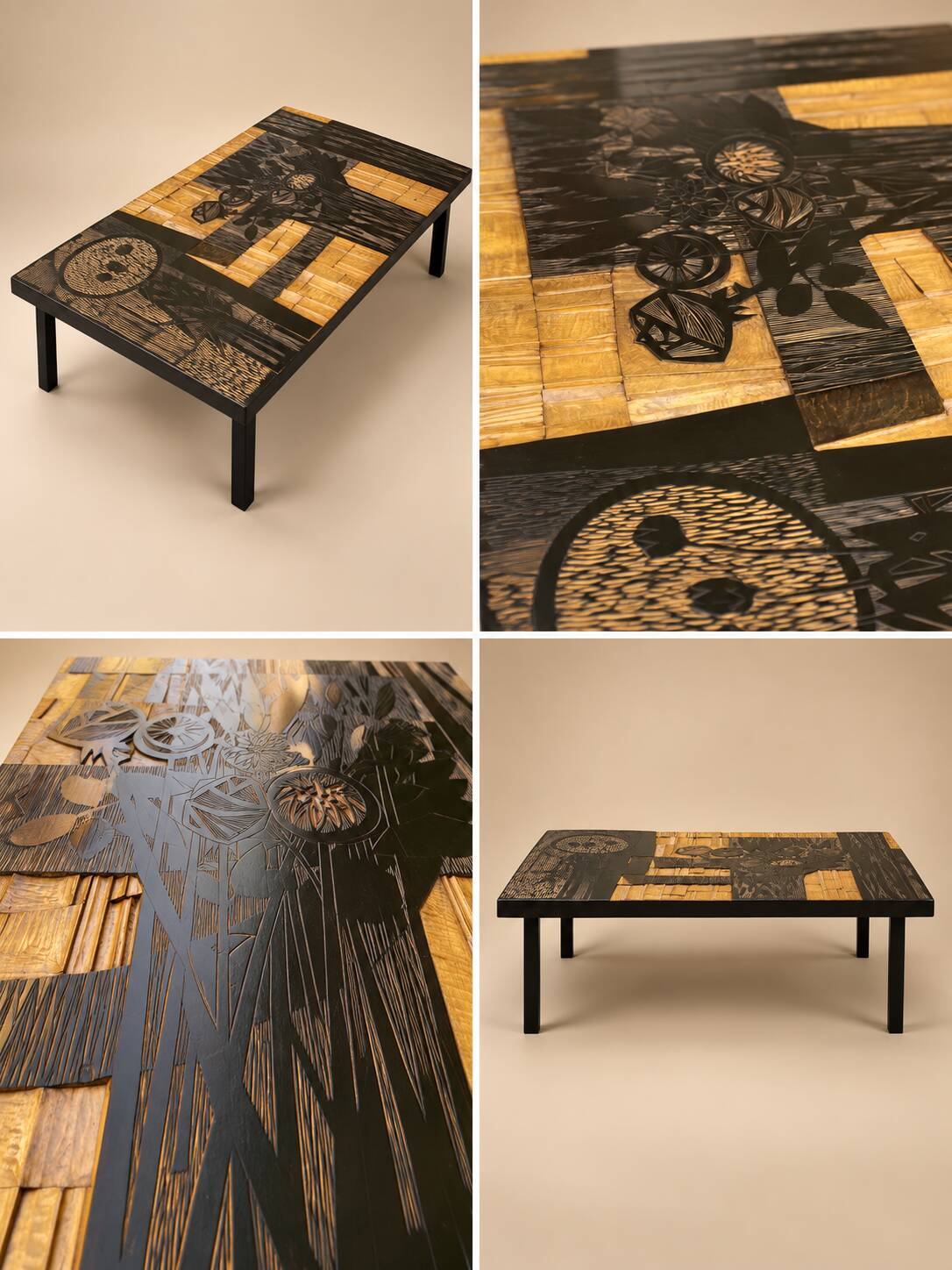 Coffee table wood - floral patterns - by victor cerrato