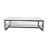 Rectangular coffee table in travertine, glass and aluminium L120