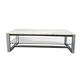 Rectangular coffee table in travertine, glass and aluminium L120