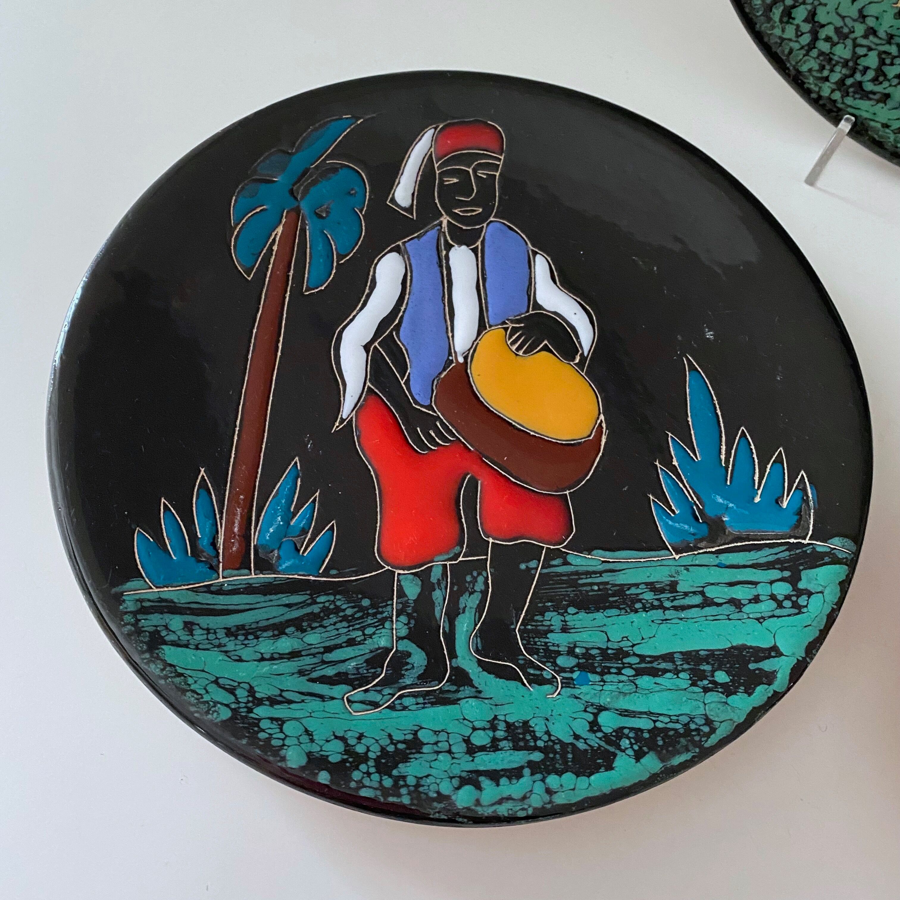 Collection of 3 wall plates 50's, ceramic plates, westgerman pottery