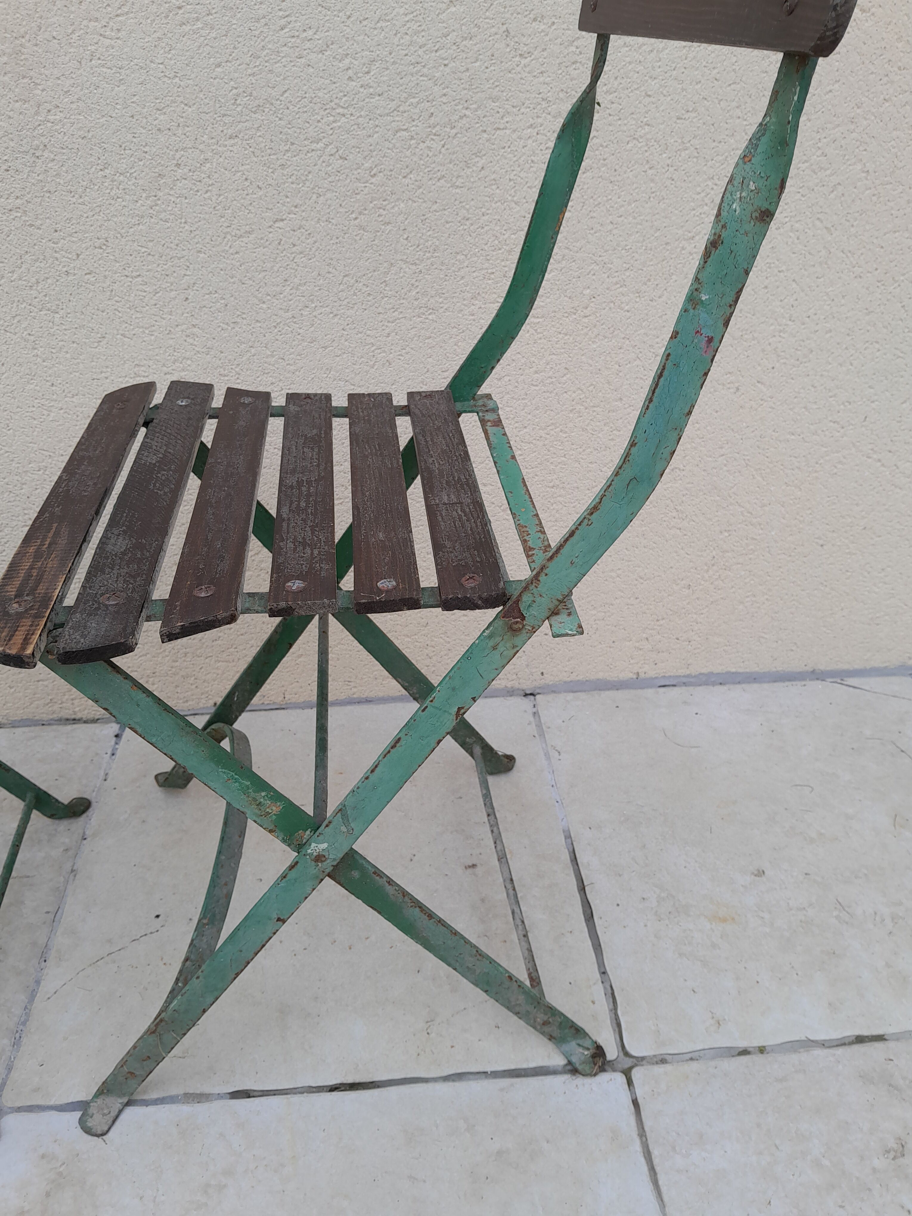 Pair folding garden chairs bistrot 1900 old