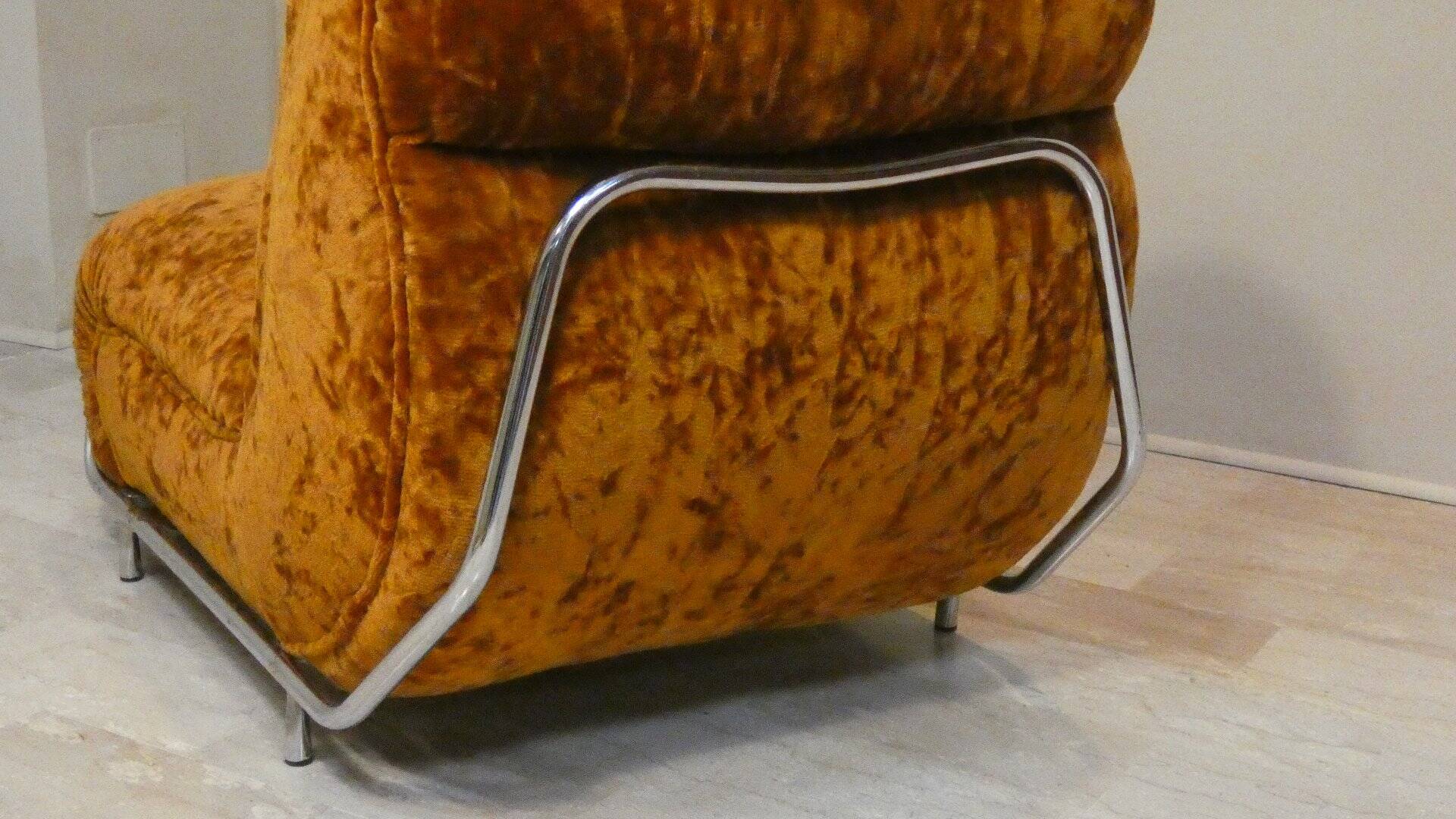 Modular three-seater sofa in steel and velvet, Adriano Piazzesi, 1970