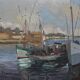 Painting "Thoniers at Dock", oil on panel, signed G. Boulard – Mid 20th century