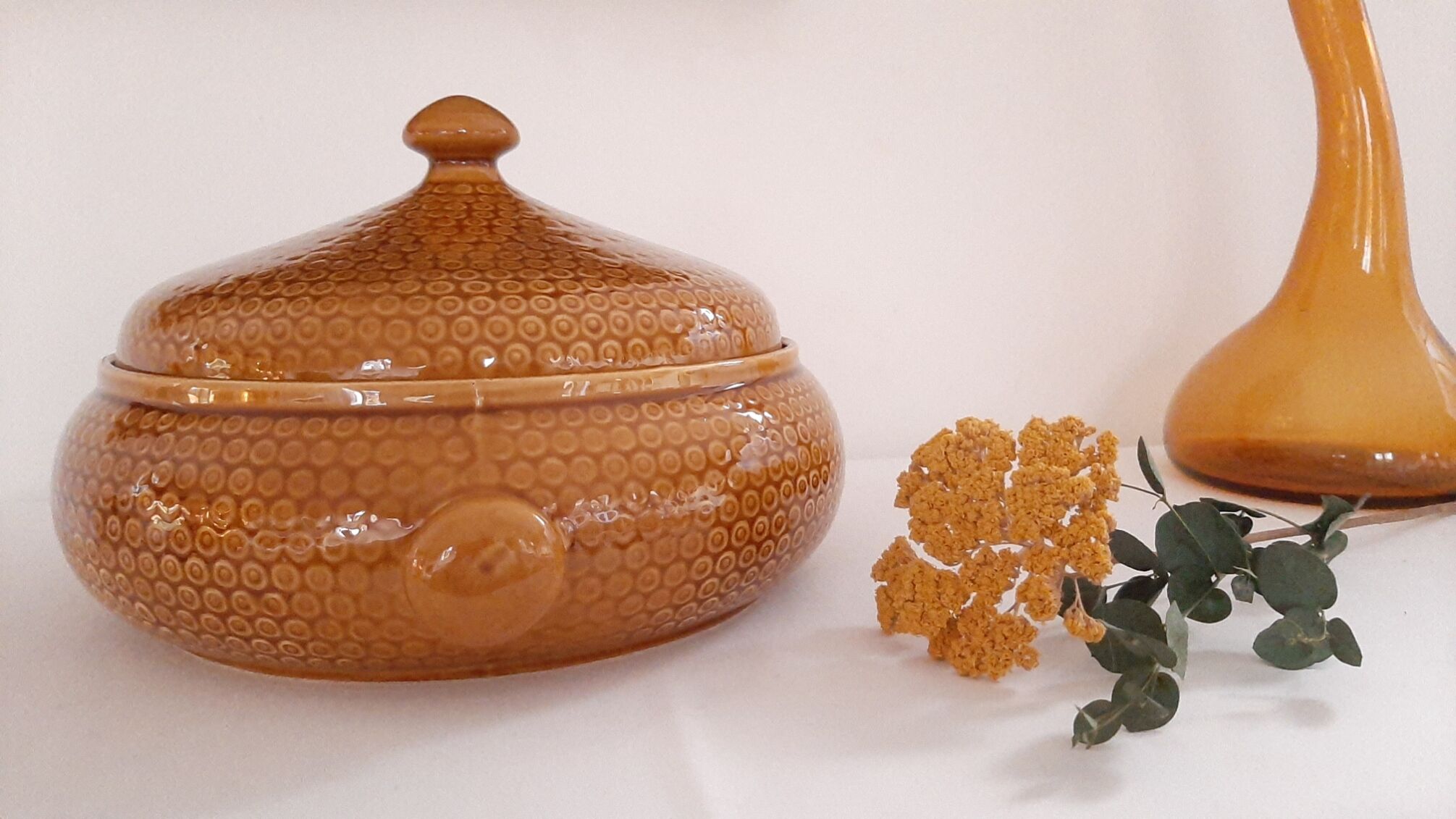 Soupière légumier vintage faïencerie Gien ambre