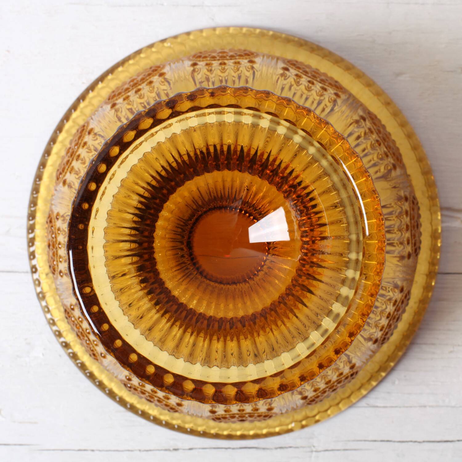 Mid-century Amber Honey Pedestal Bowl / Modern Vintage / Godinger / 1990s