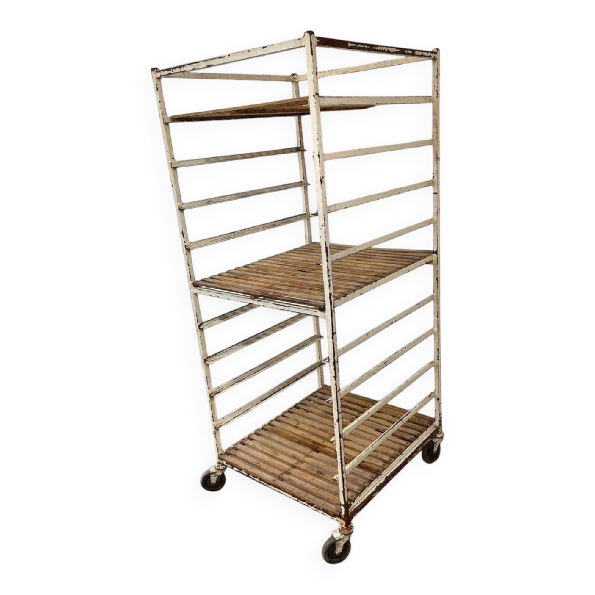 Vintage industrial cart / multi-level display / shelf on wheels