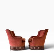 Ensemble de 2 fauteuils/sièges vintage rose poudré à franges