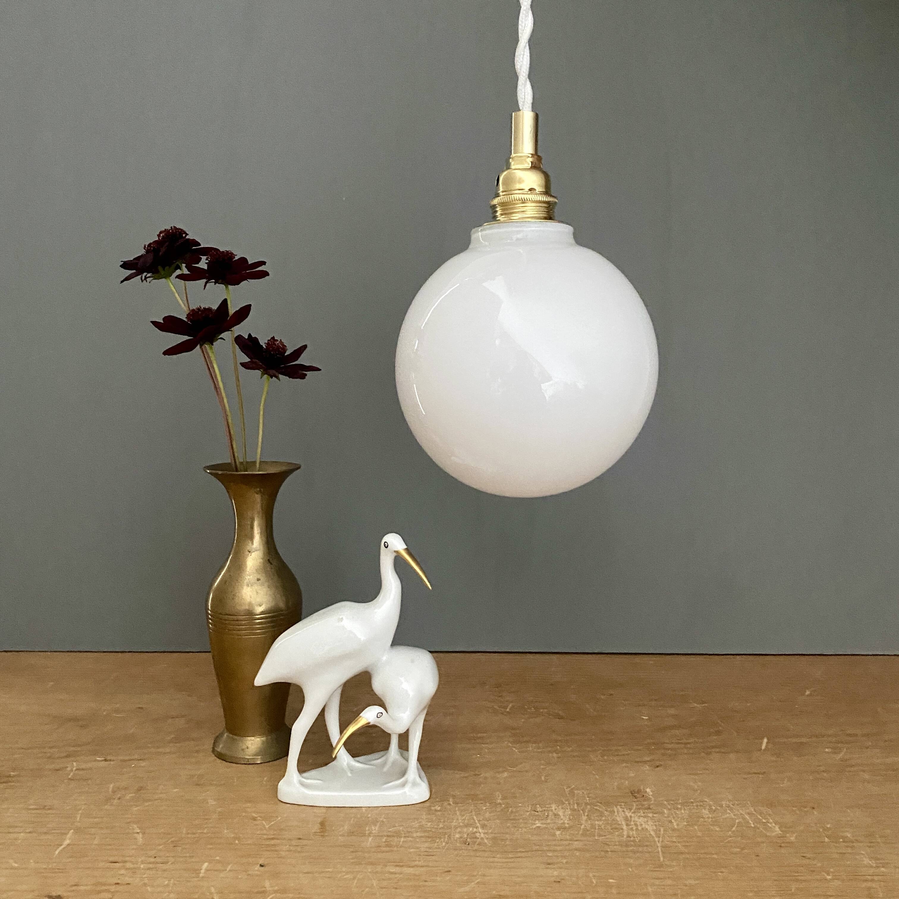 Vintage globe pendant light in white opaline