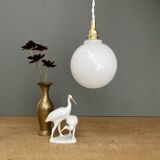 Vintage globe pendant light in white opaline