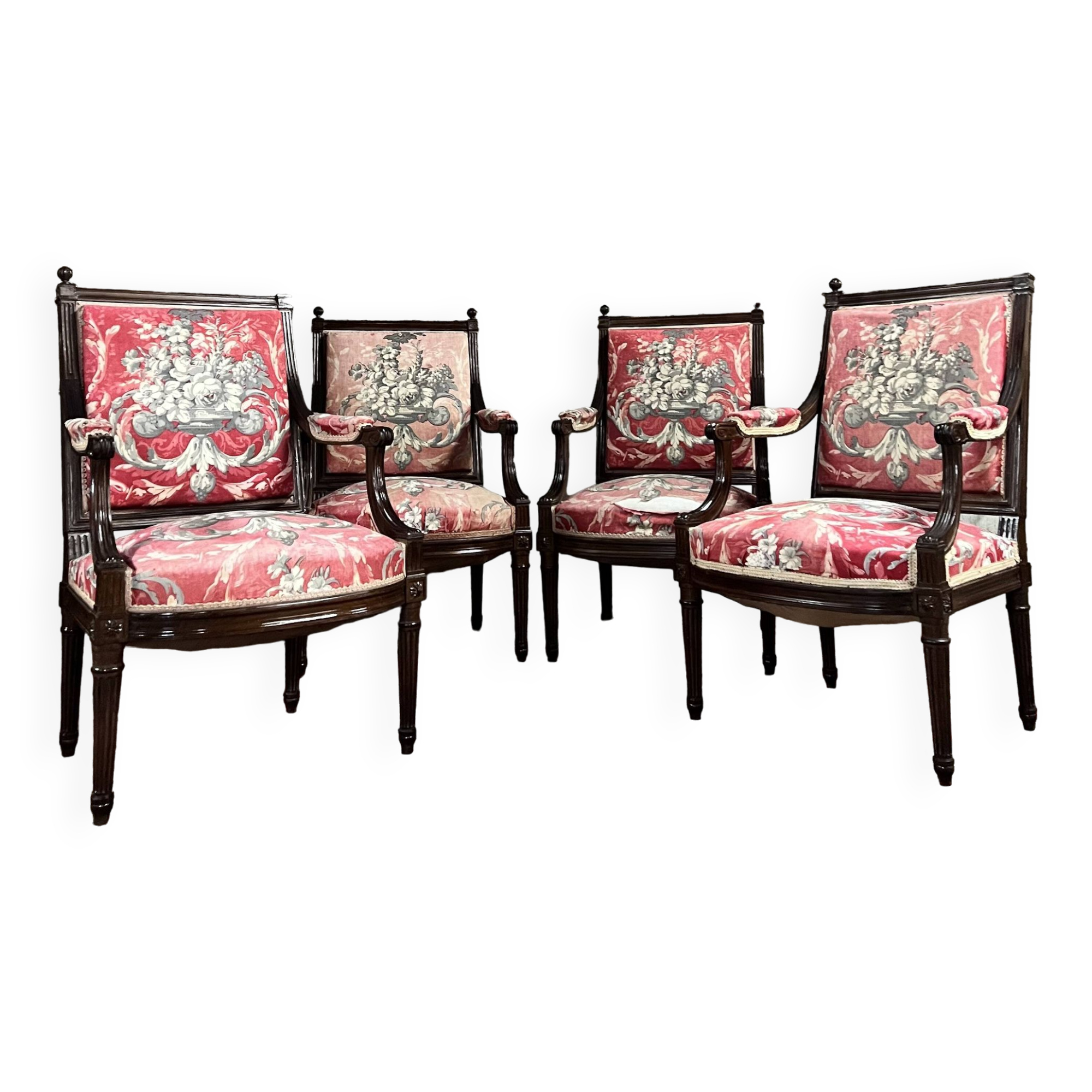 Suite of four queen's armchairs in louis xvi style mahogany xix eme century