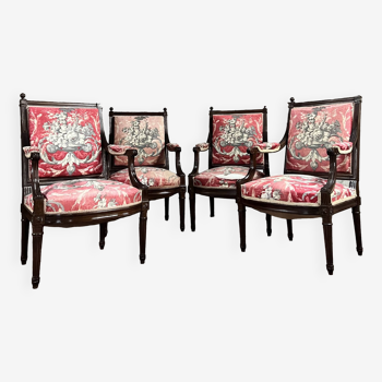 Suite of four queen's armchairs in louis xvi style mahogany xix eme century